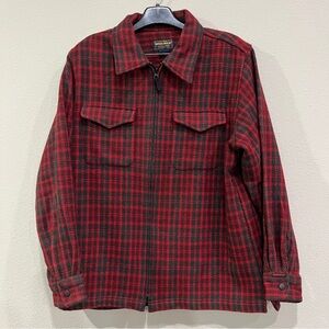 Woolrich Red & Black Plaid Wool Blend Full Zip Jacket pockets Women size Large